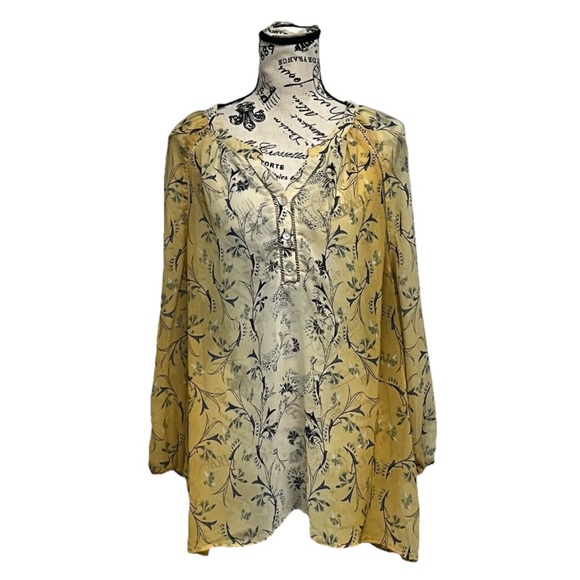 Style & Co Butter Yellow Sheer Floral Paisley Tunic Blouse Coastal Beach Boho XL - Picture 1 of 8